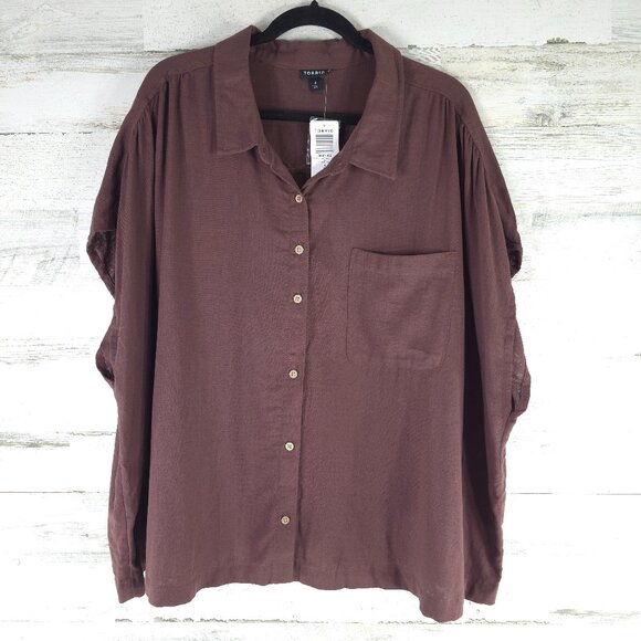 torrid Tops - NWT TORRID WOMEN'S PLUS SIZE 4X DUOFOLD BUTTON UP SHORT SLEEVE BROWN SHIRT PUCE